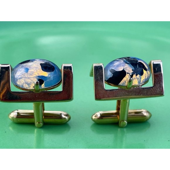 Vintage 1960s Swank Opal Glass Mens Cufflinks - Picture 5 of 16